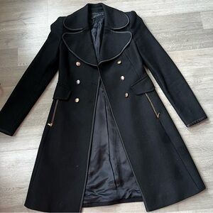 Zara Black Double-Breasted Wool Long Coat